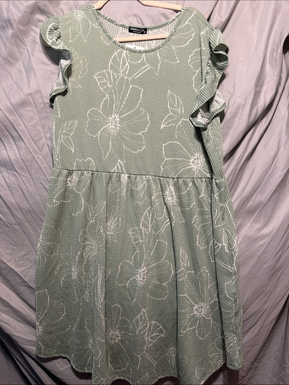 Light Sage Floral Ruffle-Sleeve Midi Dress by Hemish